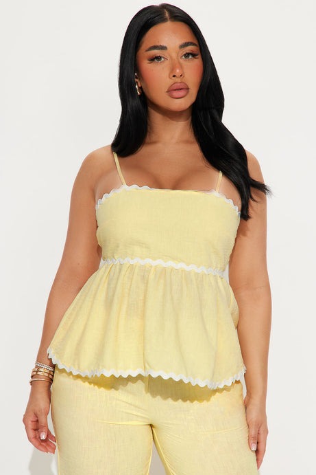 Walk The Coast Linen Pant Set - Butter Yellow