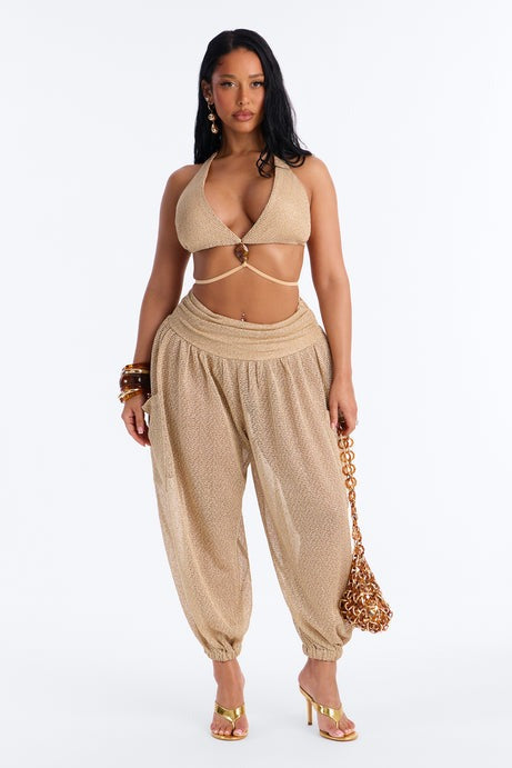 Bronzed Babe Metallic Crochet Pant Set - Gold