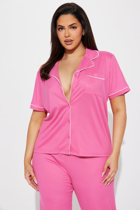 Chill Vibes Only Ribbed PJ Pant Set - Hot Pink/combo