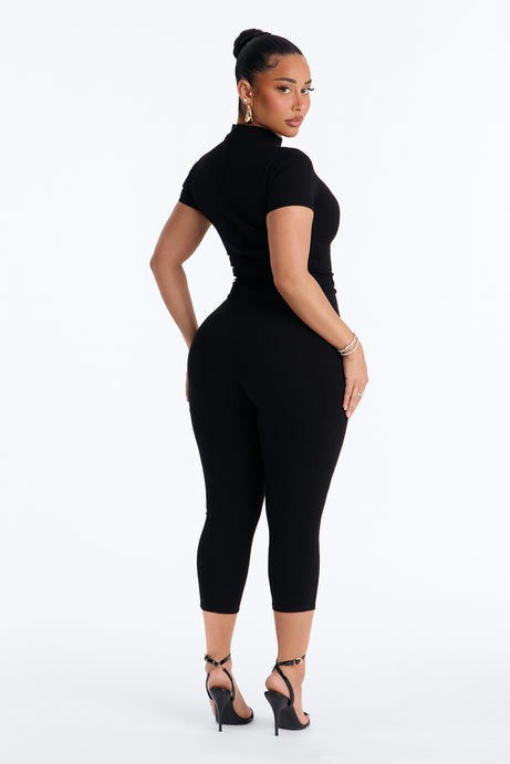 Maribel Short Sleeve Capri Jumpsuit - Black