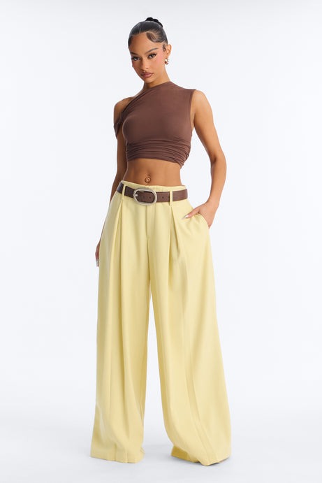 Bellina Belted Wide Leg Trouser - Butter Yellow