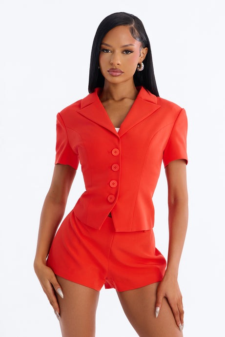 Ashleigh Short Sleeve Lace Up Blazer - Tangerine