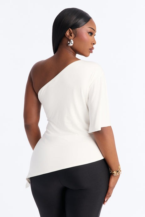 Ana Asymmetrical One Shoulder Short Sleeve Top - White