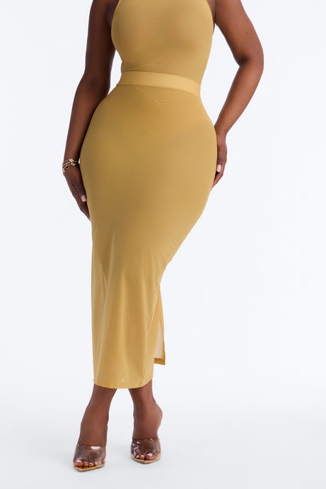 Power Mesh Midi Pencil Skirt - Honey