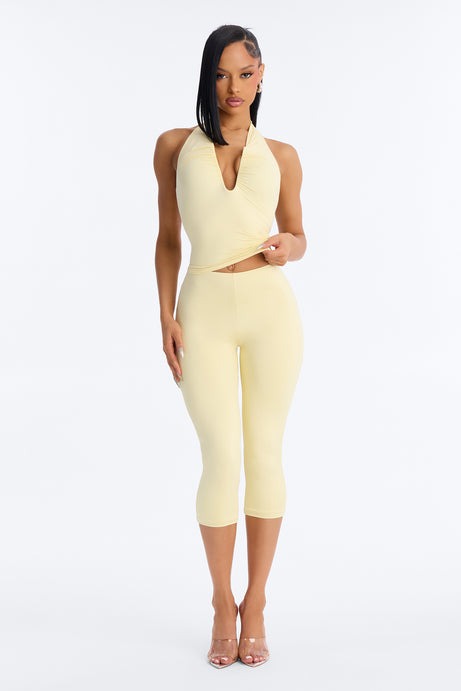 Second Skin Double Lined Ruched V Wire Halter Top - Butter Yellow