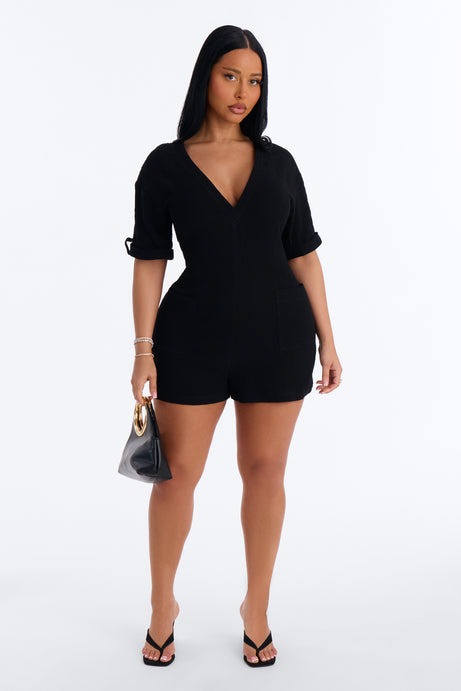 Meg Casual Gauze Romper - Black