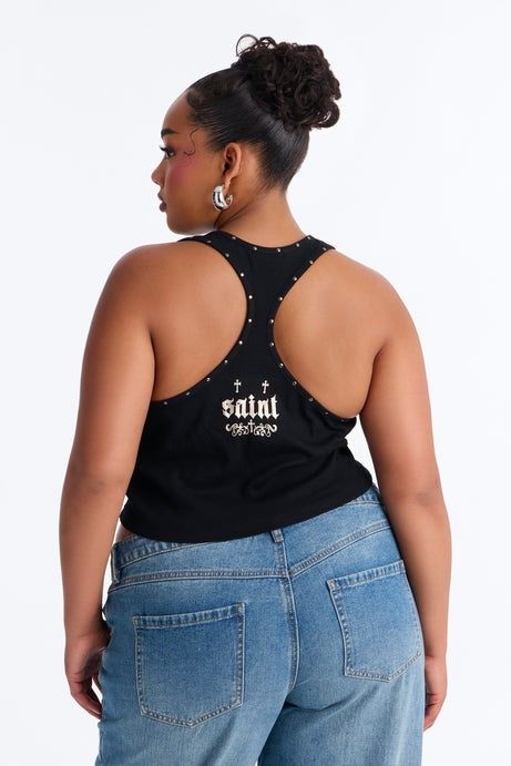 Such A Saint Studded Ribbed Tank Top - Black