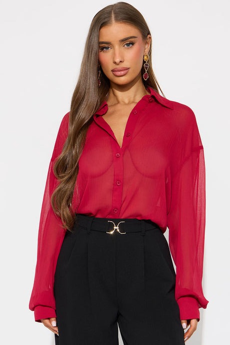 Better On Me Chiffon Shirt - Burgundy