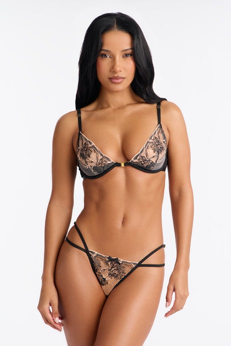 Romee 2 Piece Mesh Embroidered Bra And Panty Set - Black/combo