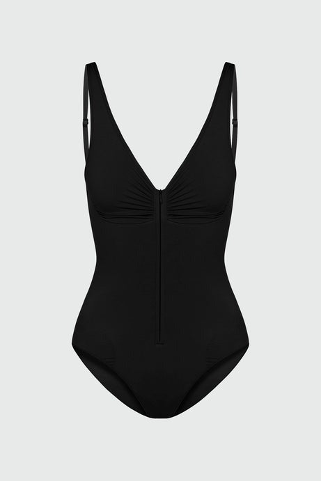 Nova Sculpt Seamless Strong Compression Zip Front Brief Bodysuit - Black