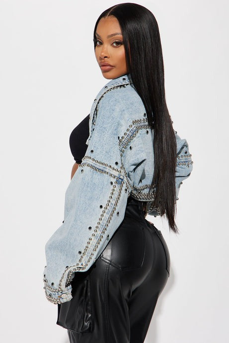 Hollywood Studded Denim Jacket - Light Blue Wash