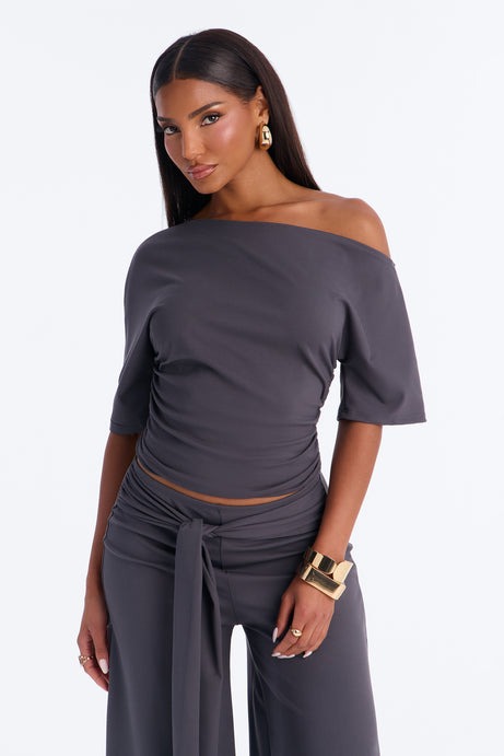 Amelie Tie Front Gaucho Pant Set - Charcoal