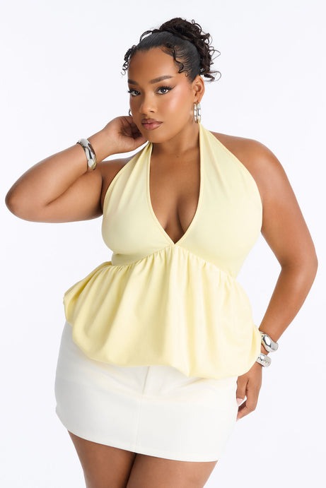 Girl Brunch Bubble Hem Halter Top - Butter Yellow