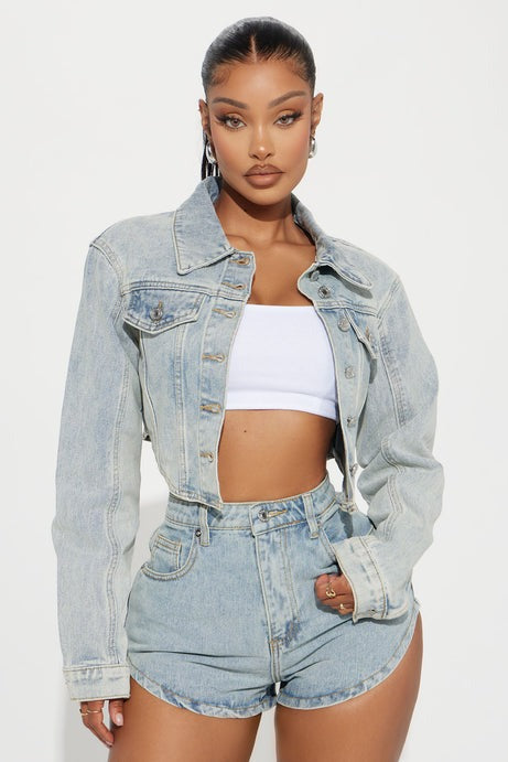 Can't Move On Cropped Denim Jacket - Light Wash
