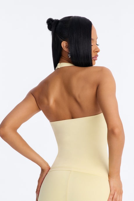 Second Skin Bra Pad Sleeveless Halter Top - Butter Yellow