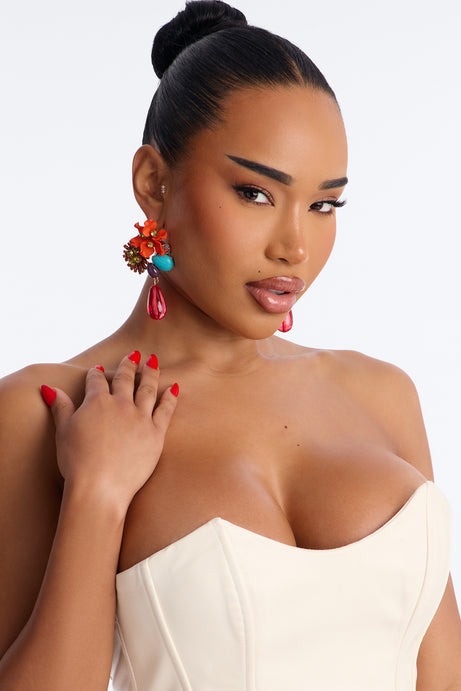 Wild Flower Rhinestone Drop Earrings - Multi Color