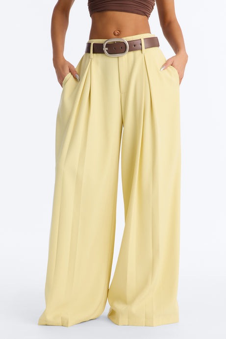 Bellina Belted Wide Leg Trouser - Butter Yellow