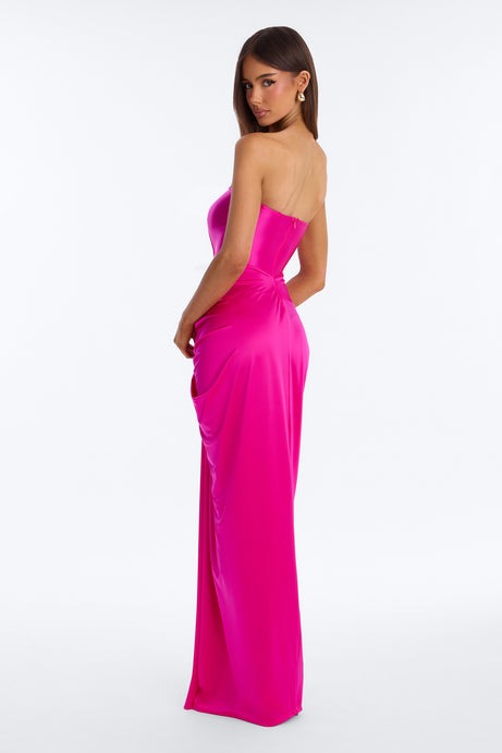 Warm Horizon Satin Maxi Gown - Hot Pink