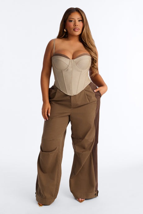 Zuri Mid Rise Colorblock Wide Leg Pant 32â3 - Olive/combo