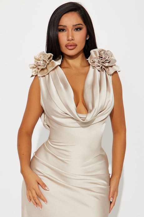 Positano Cowl Neck Satin Maxi Dress - Taupe