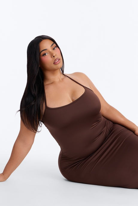 Contour Double Lined Halter Maxi Dress - Chocolate