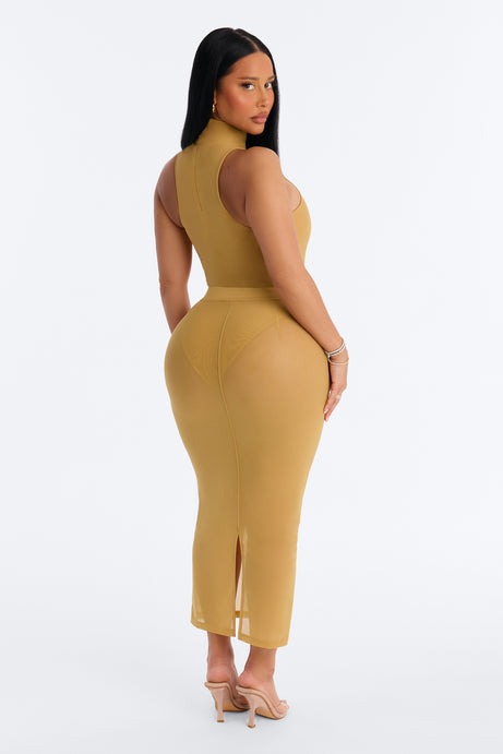 Power Mesh Midi Pencil Skirt - Honey