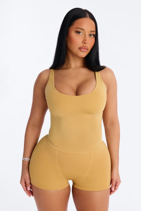 Seamless Smooth Double Lined Scoop Neck Cami Top - Honey