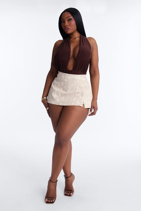 Sultry Nights Halter Ruched Bodysuit - Brown