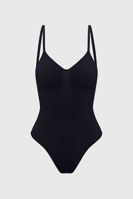 Nova Sculpt Seamless Strong Compression Low Back Thong Bodysuit - Black