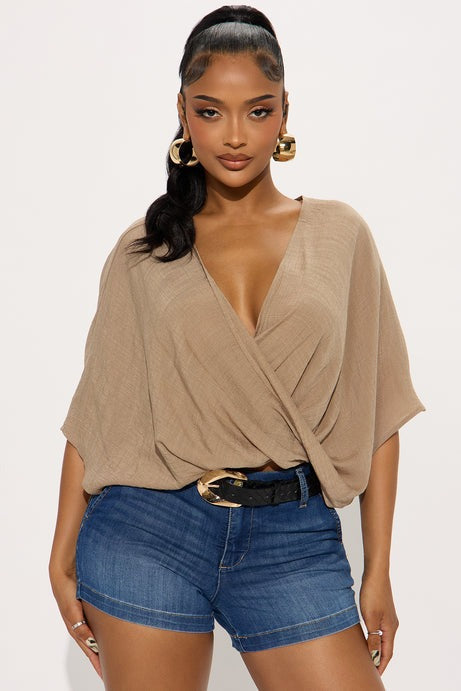 Annah Gauze Blouse Top - Taupe