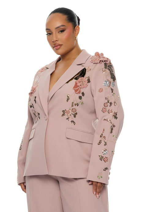 Indie Embellished Blazer Pant Set - Mauve