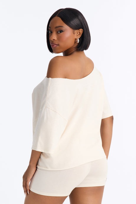 Soft Girl Era Off Shoulder Tee - Cream