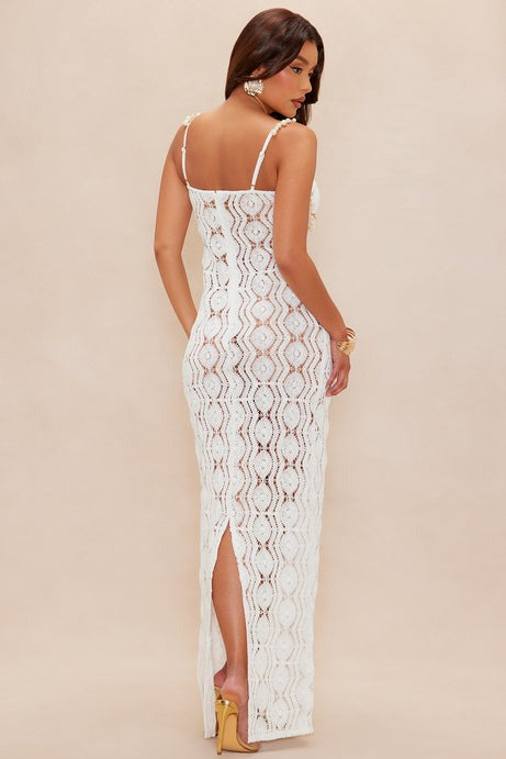 Ocean Front Crochet Maxi Dress - White