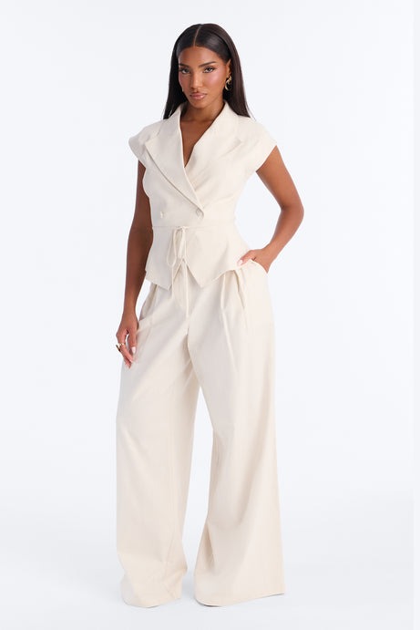 Emilia Linen Sleeveless Blazer - Ivory