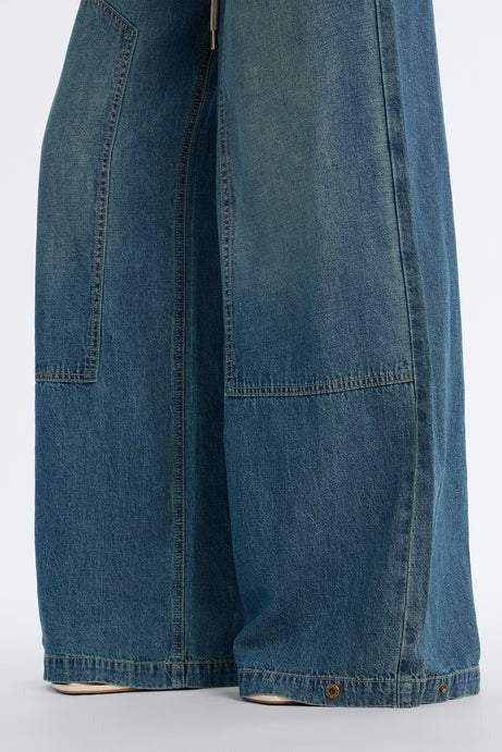 Around The World Linen Blend Pull On Jeans - Dark Wash