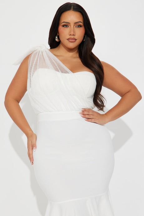 Prize Possession One Shoulder Midi Dress - White