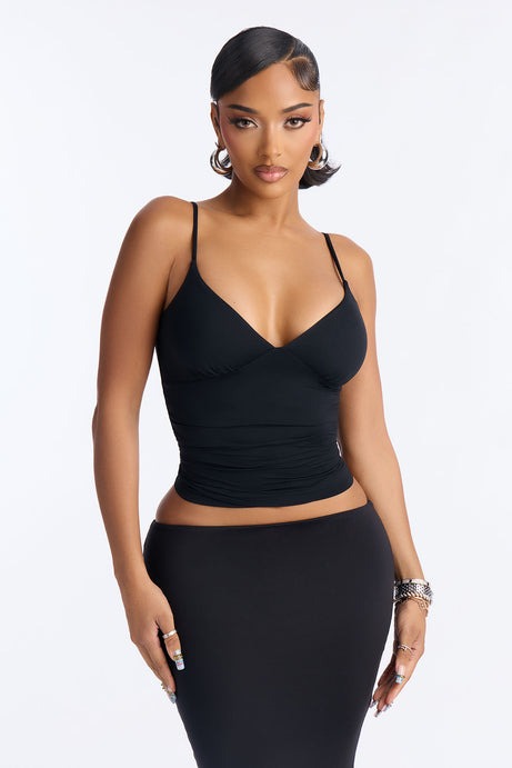 Second Skin Bra Pad V Neck Cami - Black
