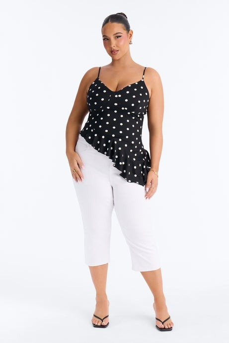 Bailey Polka Dot Asymmetrical Ruffle Top - Black/combo