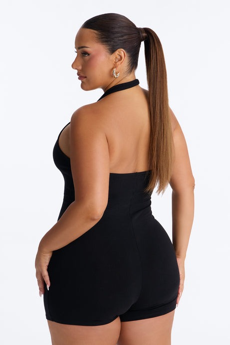 Bronwyn Cotton Halter Romper - Black