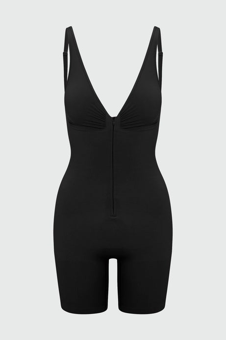 Nova Sculpt Seamless Strong Compression Zip Front Thigh Shaping Bodysuit - Black