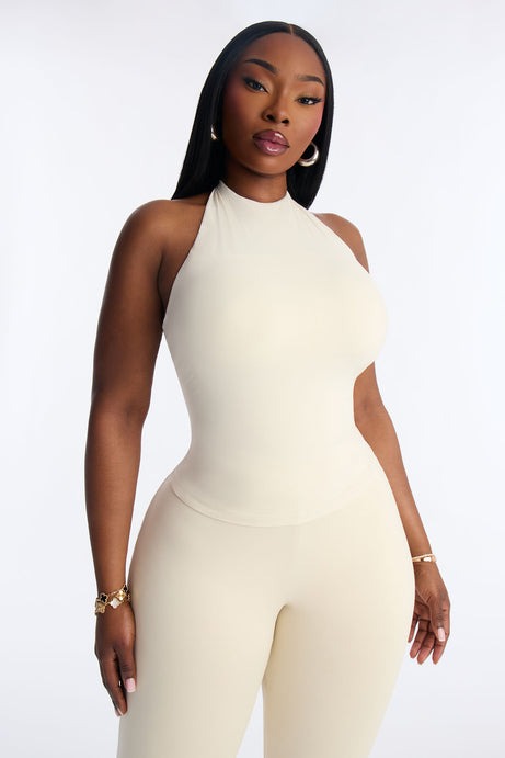Second Skin Bra Pad Sleeveless Halter Top - Bone