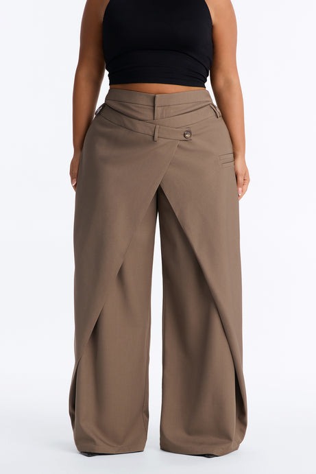 Seeing Double Wide Leg Wrap Front Trouser - Caffe