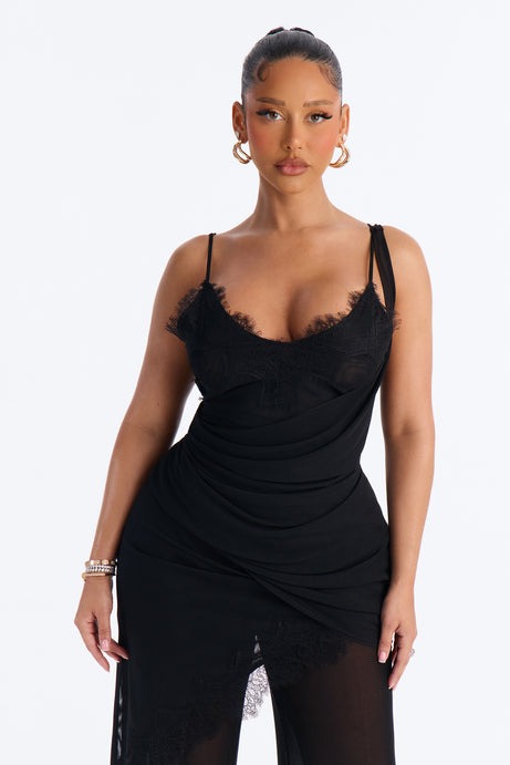 Jules Lace Mesh Pant Set - Black