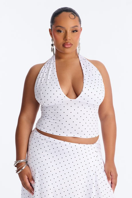 Dolly Halter Polka Dot Skirt Set - White/Black