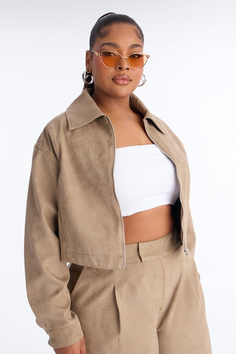 Command The Streets Faux Suede Jacket - Taupe