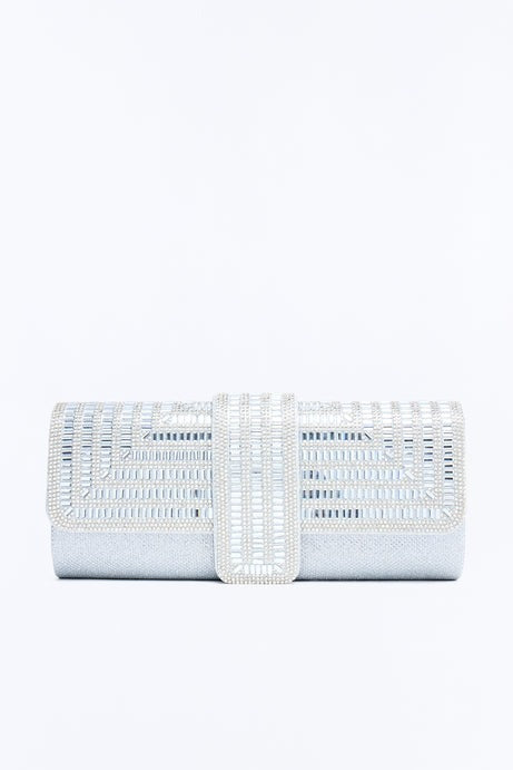 Rooftop Afterparty Rhinestone Clutch Handbag - Silver
