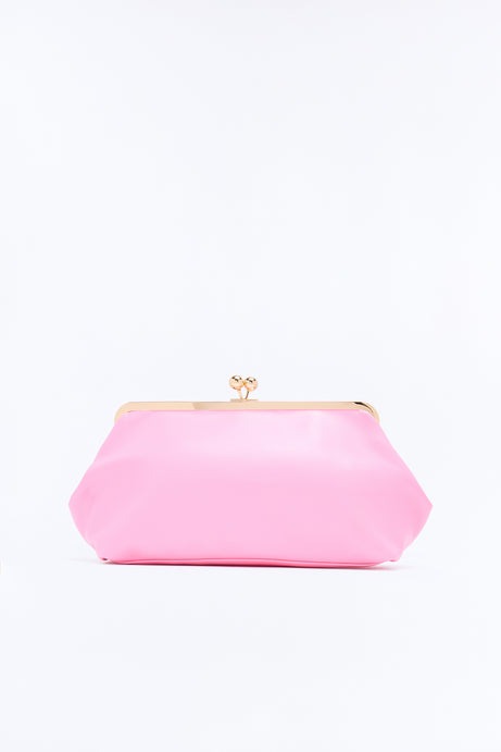 Kiss Me Slowly Faux Leather Clutch Handbag - Pink