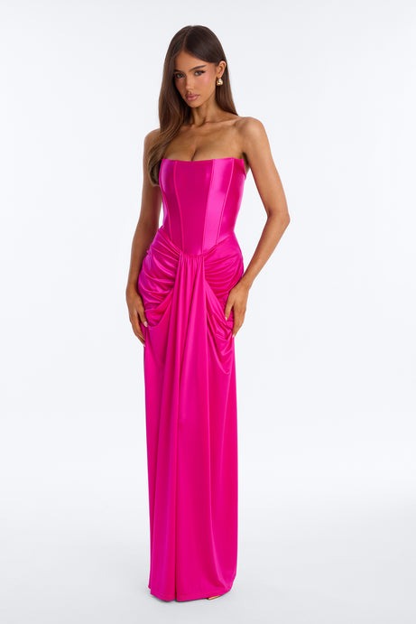 Warm Horizon Satin Maxi Gown - Hot Pink