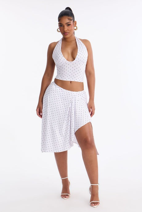Dolly Halter Polka Dot Skirt Set - White/Black