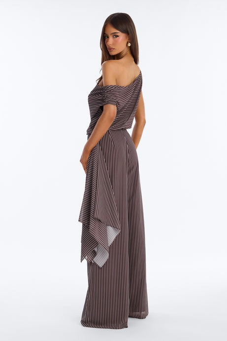 Blake Striped Tie Waist Jumpsuit - Chocolate